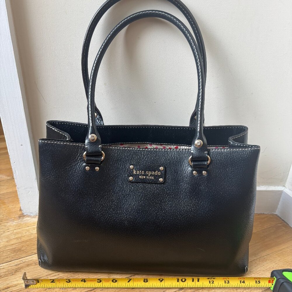 Kate Spade Black Leather Tote w/ Polka Dot Lining